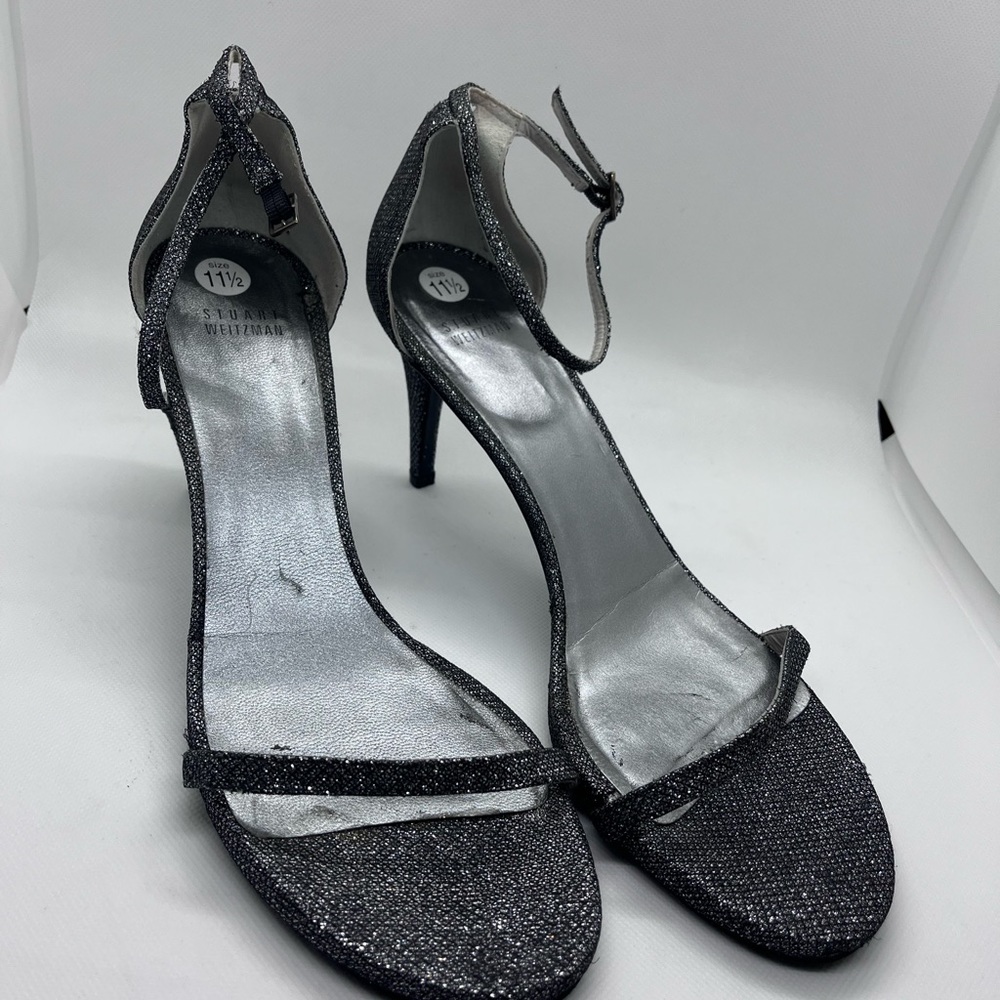 Stuart Weitzman Nudist Heel in Dark Grey/Silver